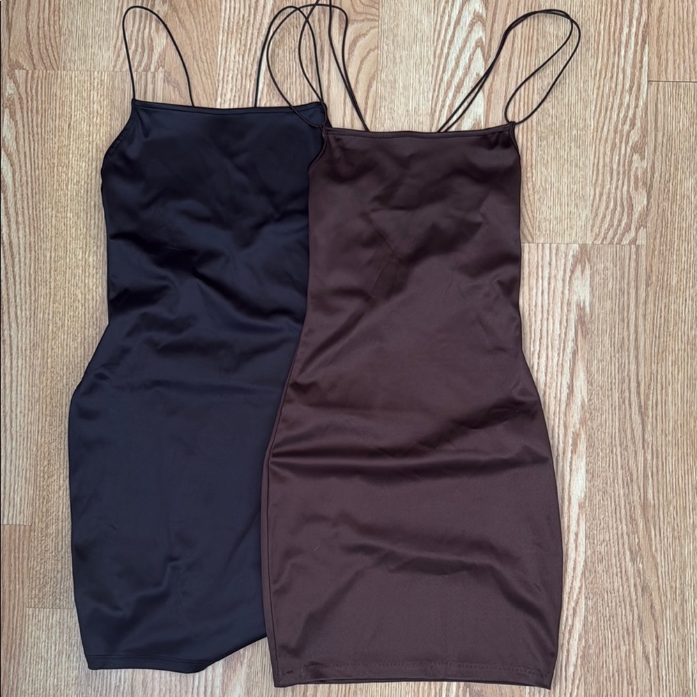 H&M Black and Brown Ribbed Bodycon Mini Dress